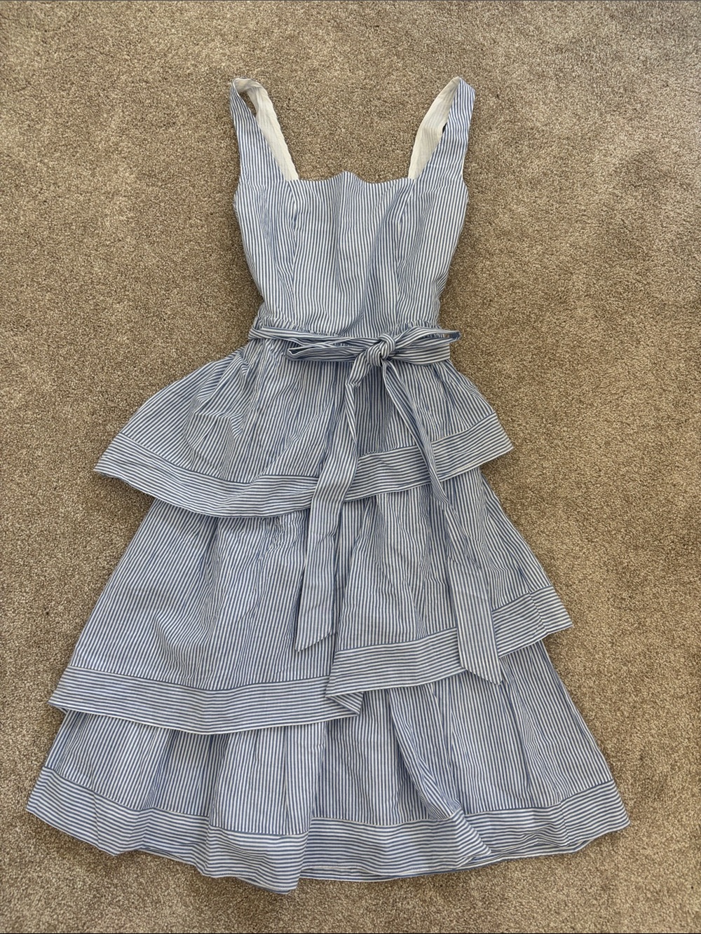 JCrew Striped Blue & White Tiered Tie-Waist Sundress